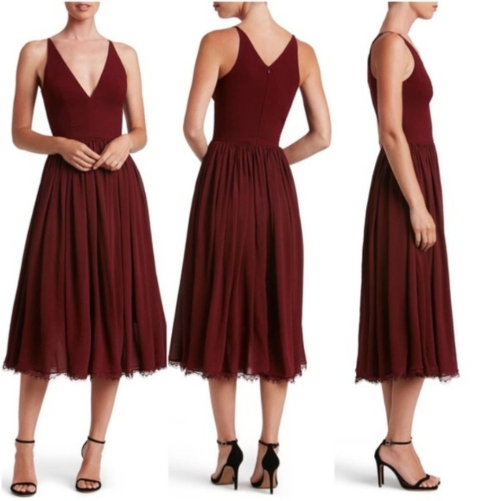 Dress The Population Alicia Mixed Media Midi Burgundy Dress Size XXL